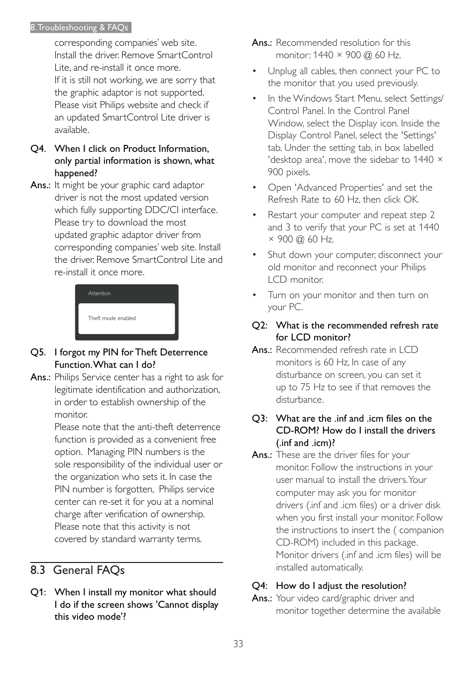 3 general faqs | Philips 190E3LSU-27 User Manual | Page 35 / 38