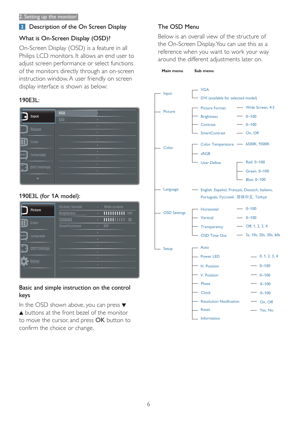 Setting up the monitor | Philips 190E3LSU-27 User Manual | Page 8 / 38