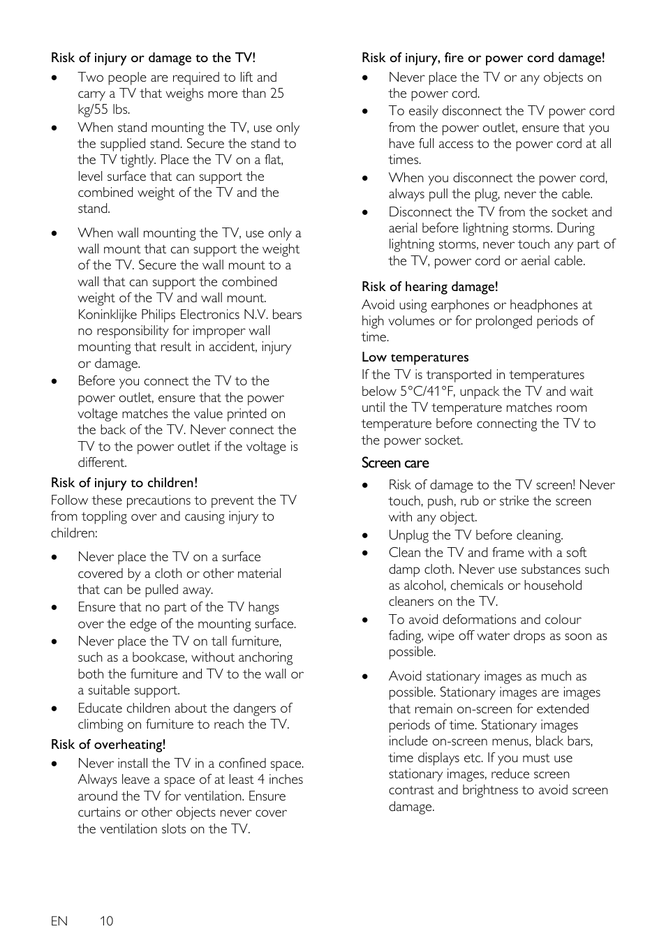 Screen care | Philips 42PFL7675H-12 User Manual | Page 10 / 74