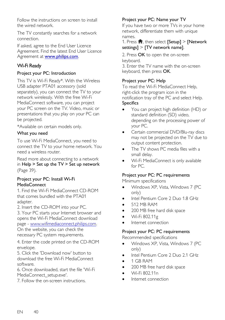 Wi-fi ready | Philips 42PFL7675H-12 User Manual | Page 40 / 74