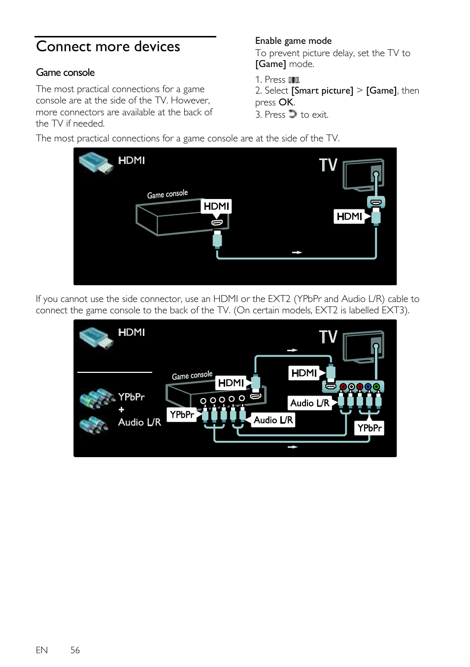 Connect more devices, Game console, En 56 | Philips 42PFL7675H-12 User Manual | Page 56 / 74