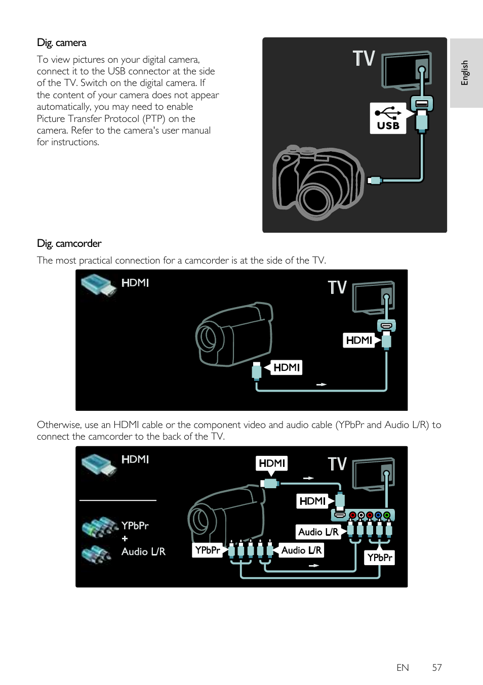 Dig. camera, Dig. camcorder, En 57 | Philips 42PFL7675H-12 User Manual | Page 57 / 74