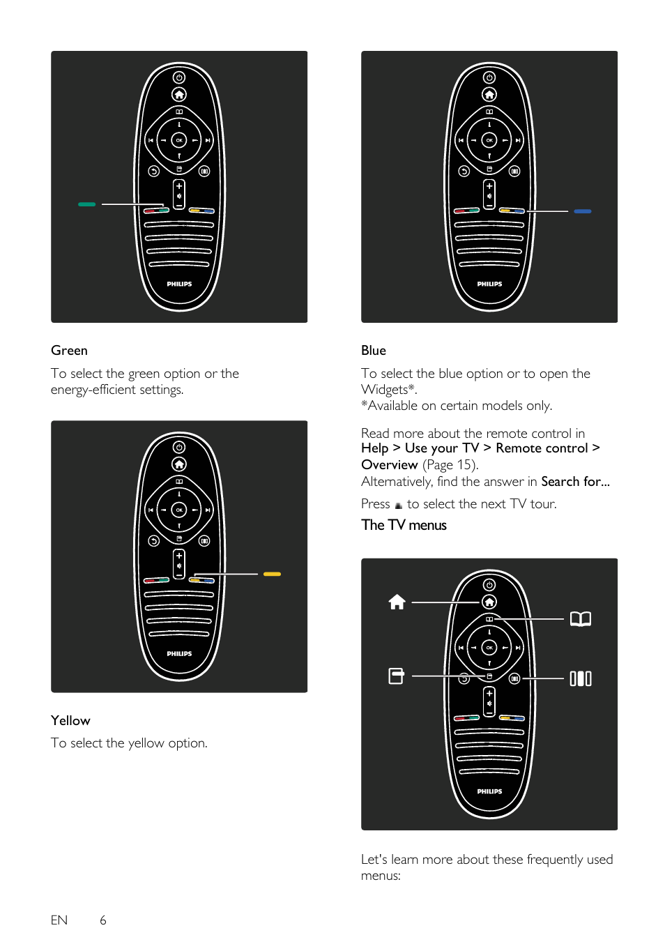 The tv menus, Let's learn more about these frequently used menus, En 6 | Philips 42PFL7675H-12 User Manual | Page 6 / 74