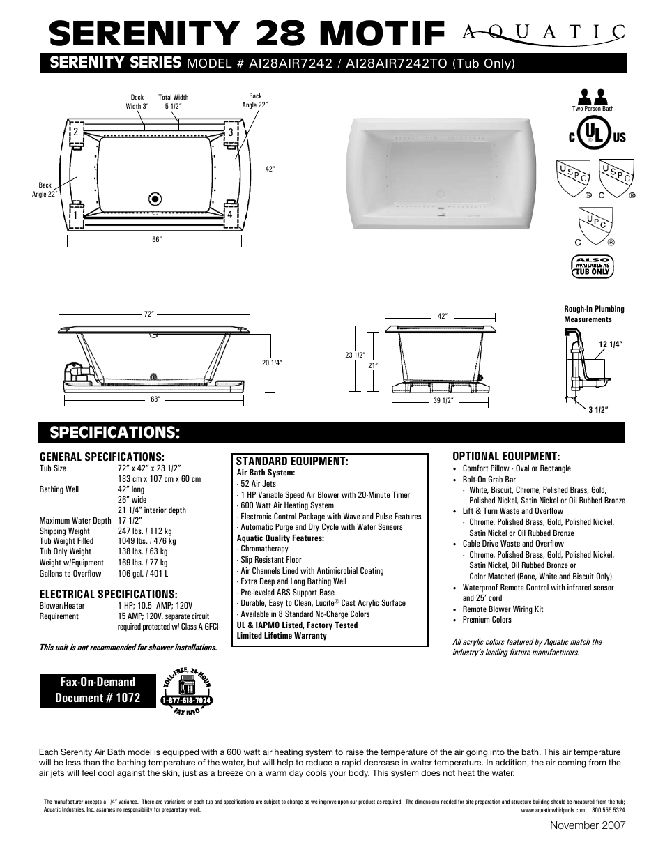 Aquatic AI28AIR7242 User Manual | 1 page