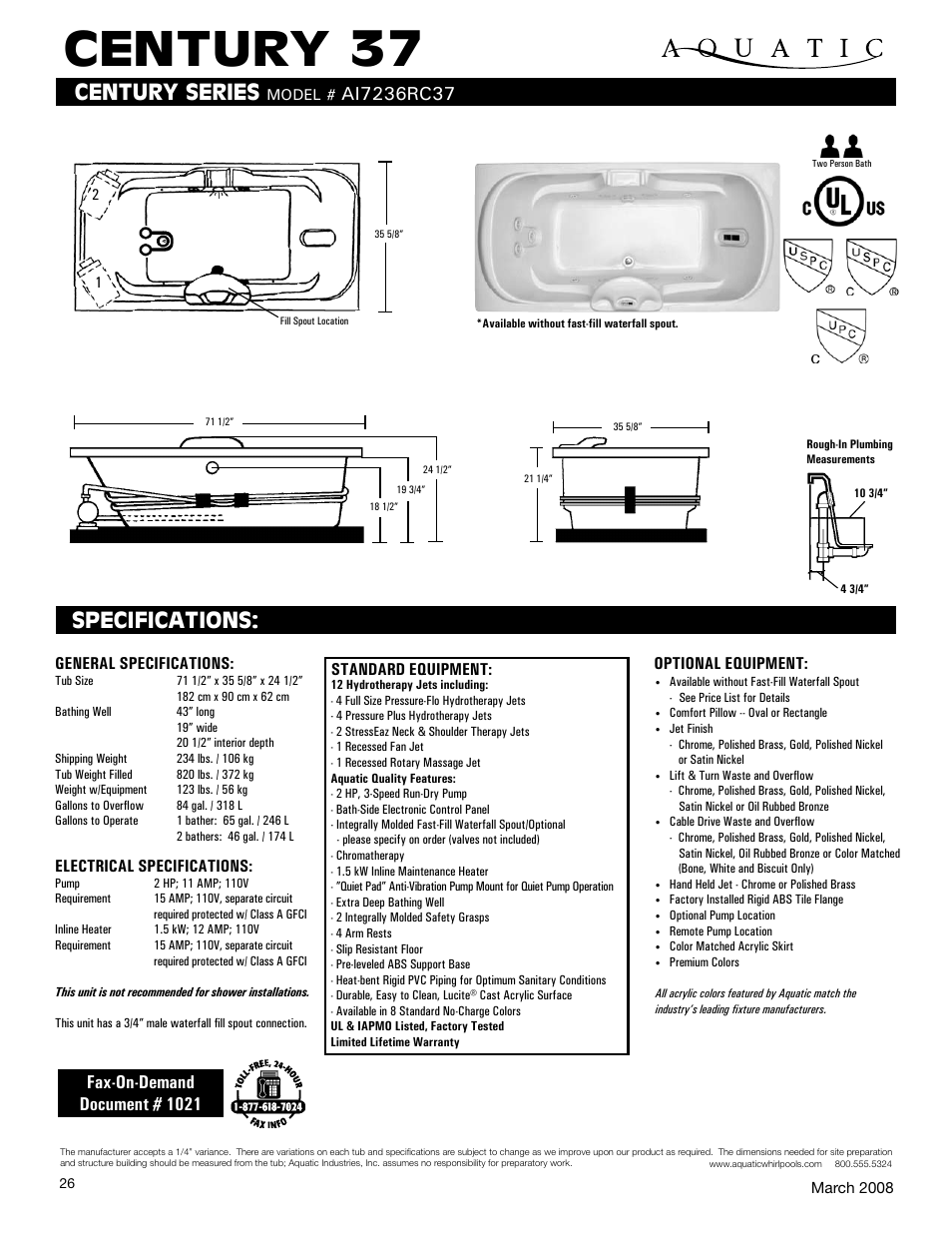 Aquatic Century 37 AI7236RC37 User Manual | 1 page