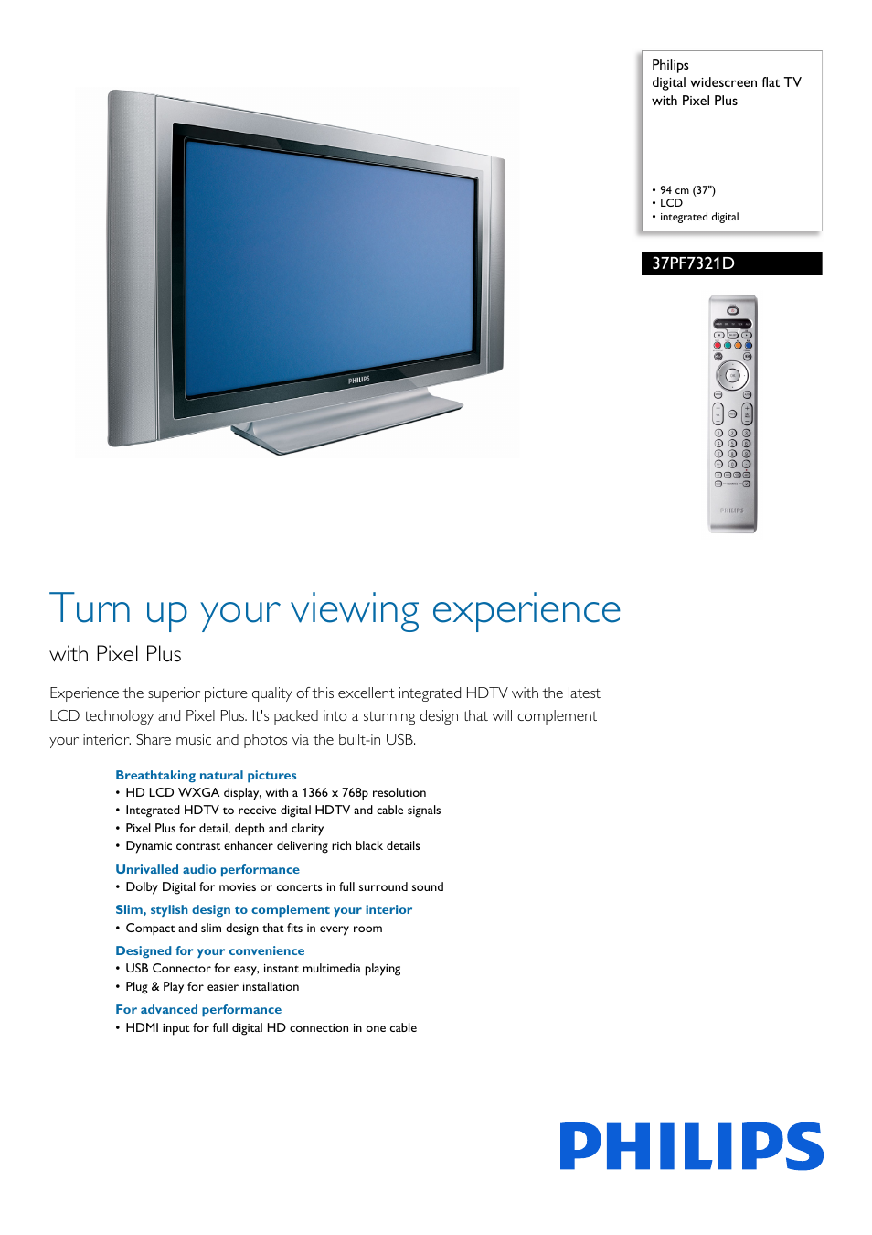 Philips 37PF7321D-37 User Manual | 3 pages