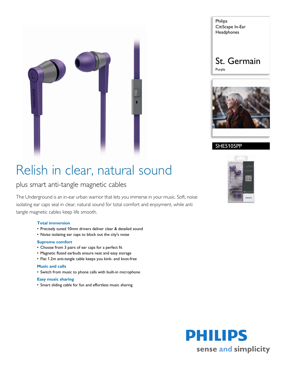Philips SHE5105PP-28 User Manual | 3 pages