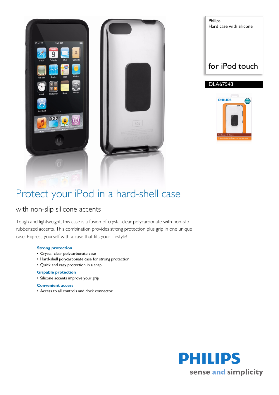 Philips Hard case with silicone DLA67543 For iPod touch User Manual | 2 pages
