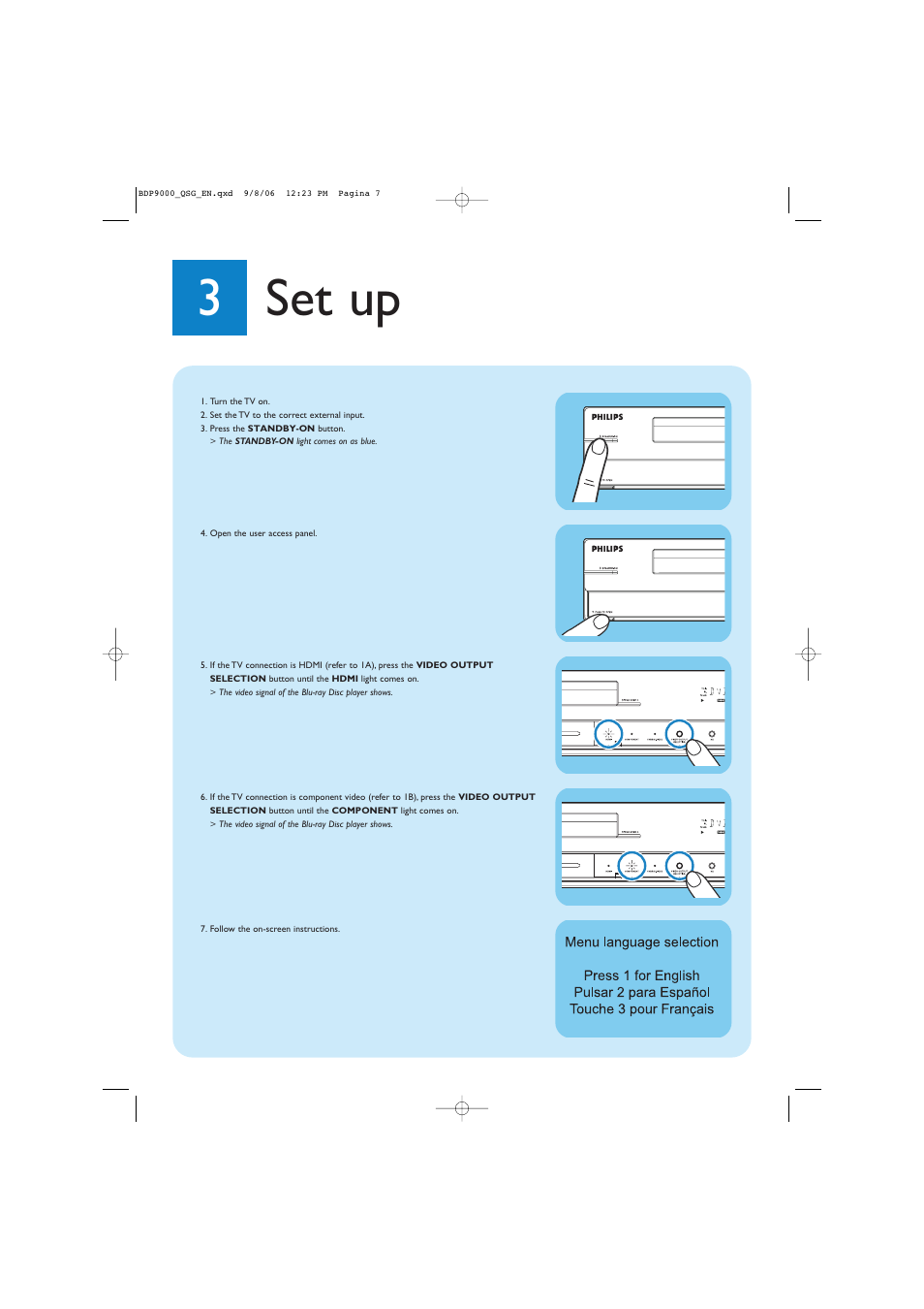 3set up | Philips Blu-ray Disc-Player User Manual | Page 5 / 8