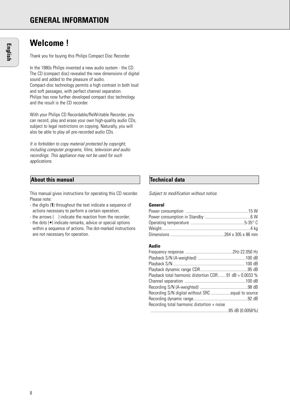 Welcome, General information | Philips CDR570BK User Manual | Page 7 / 26