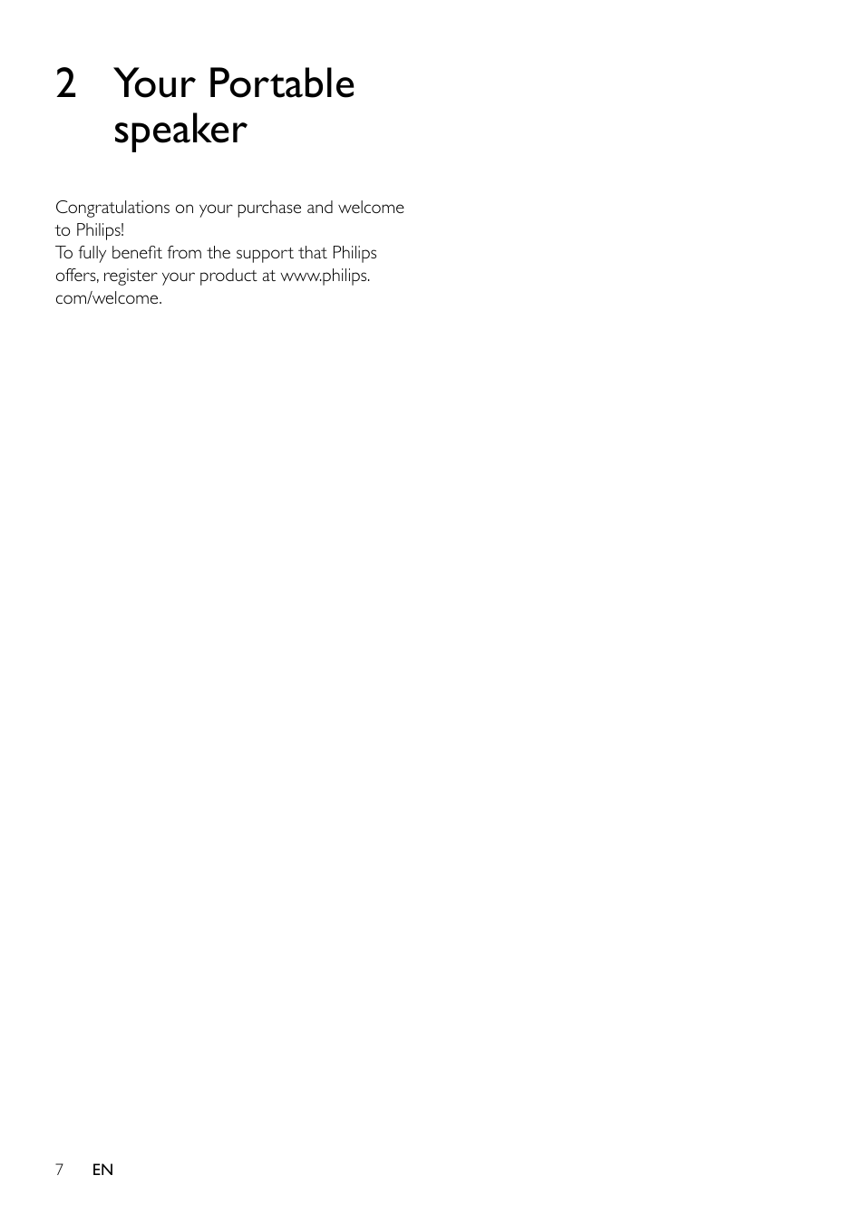 1 important, Safety, Notice | Disposal of your old product, 2 your portable speaker | Philips SBA1610PNK-00 User Manual | Page 7 / 10