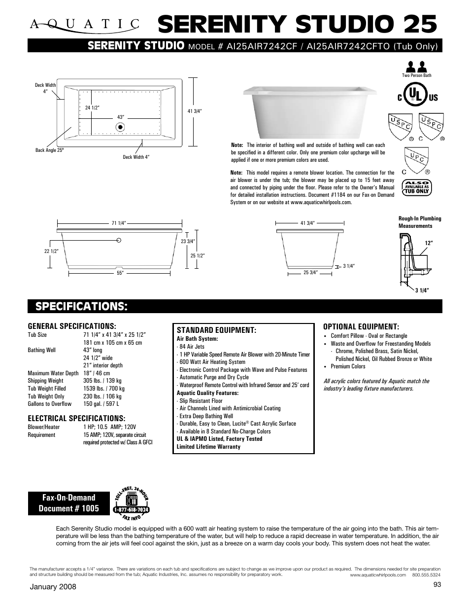 Aquatic AI25AIR7242CF User Manual | 1 page
