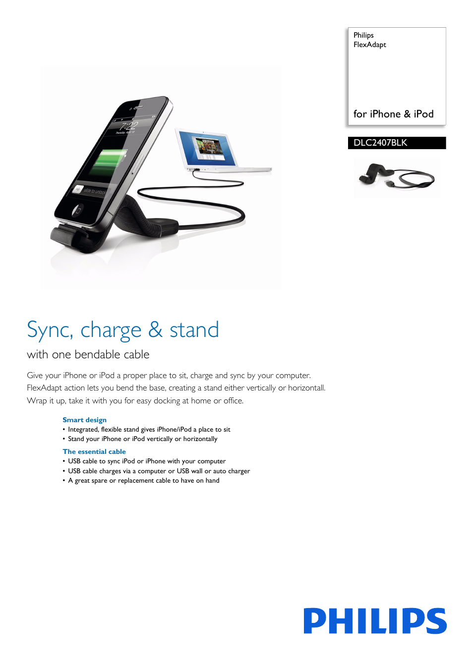 Philips FlexAdapt DLC2407BLK for iPhone & iPod User Manual | 2 pages