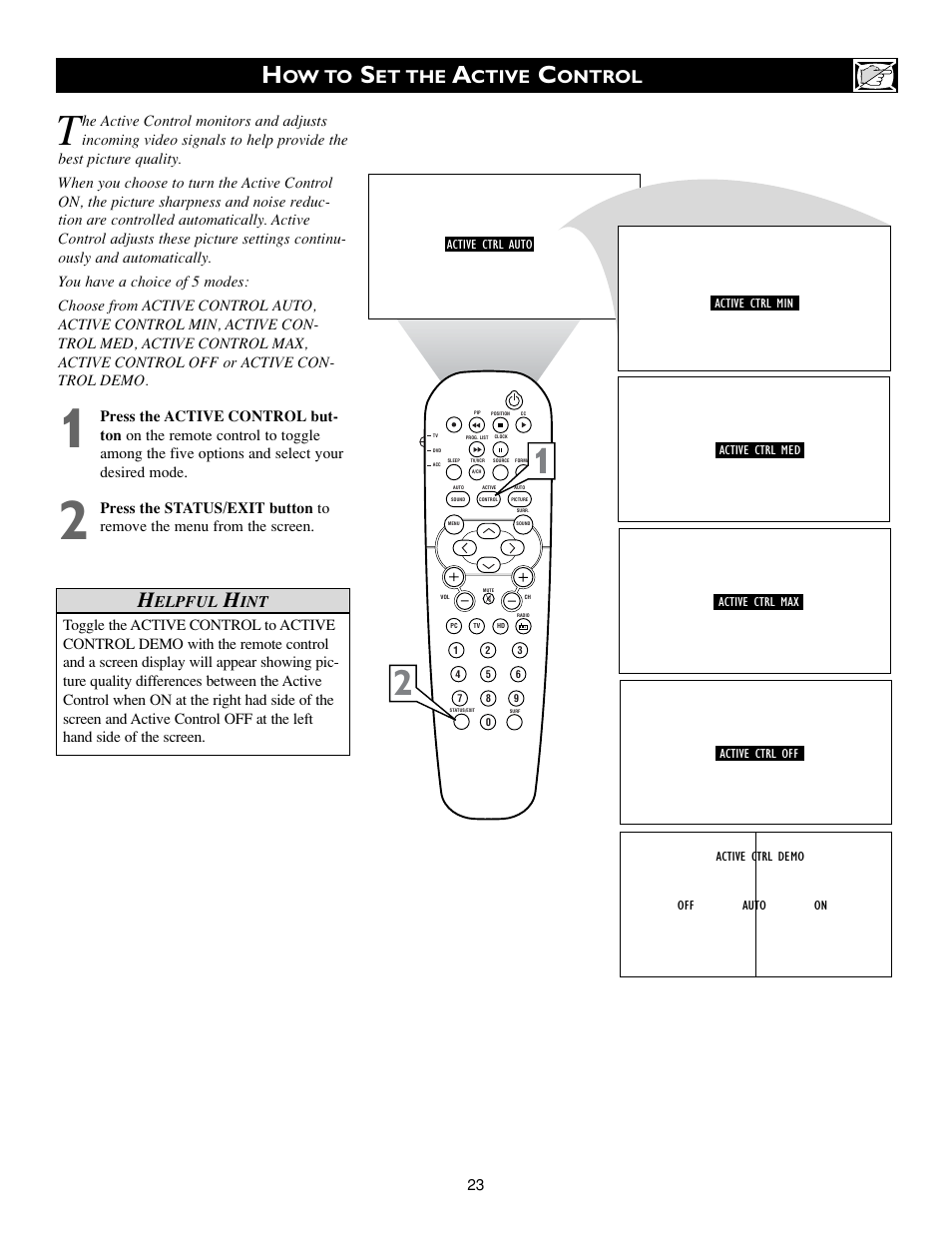 Ow to, Et the, Ctive | Ontrol, Elpful | Philips 15PF9945-37 User Manual | Page 23 / 64