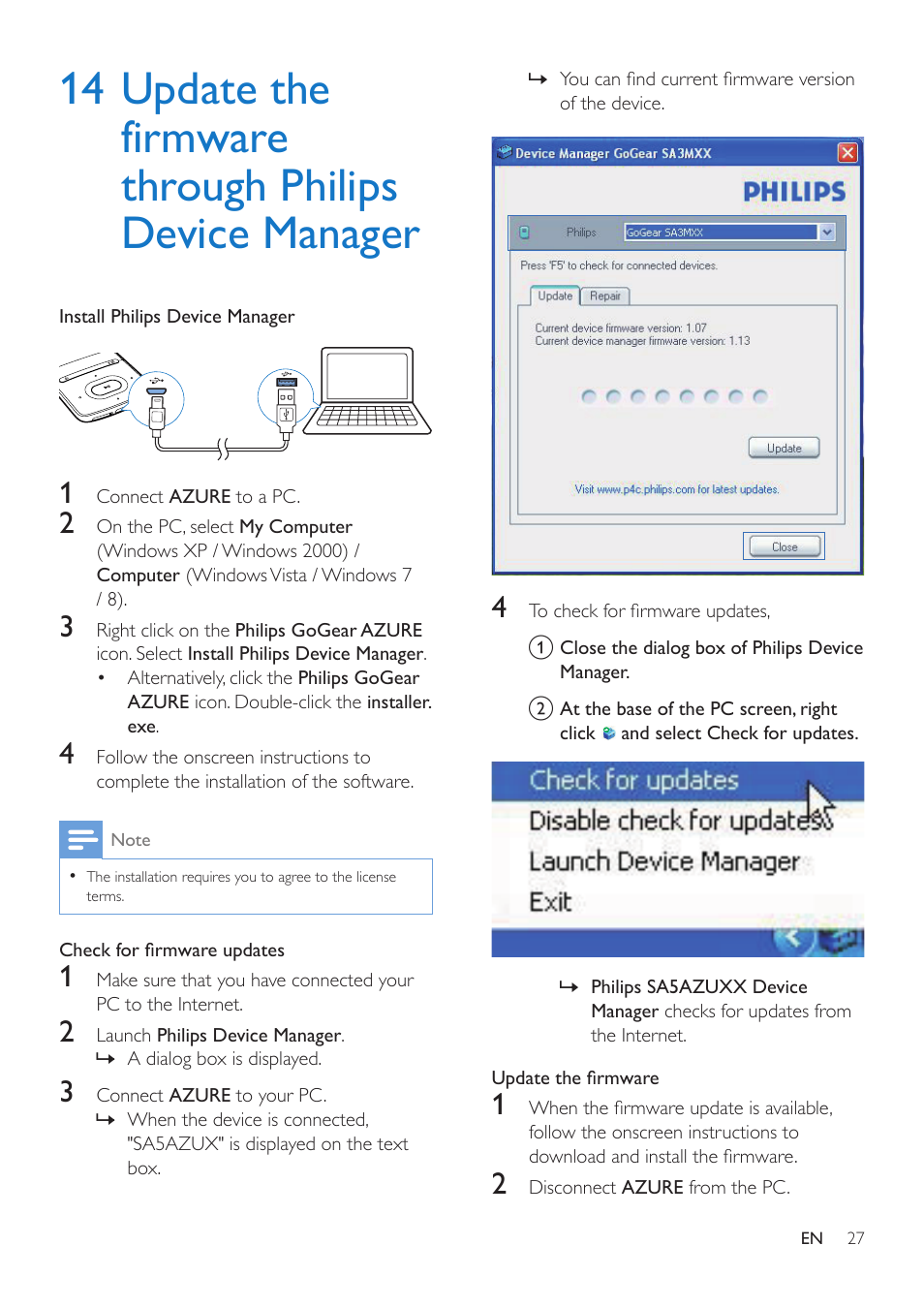 14 update the firmware through, Philips device manager | Philips GoGEAR MP4 player SA5AZU16KF 16GB* User Manual | Page 29 / 34