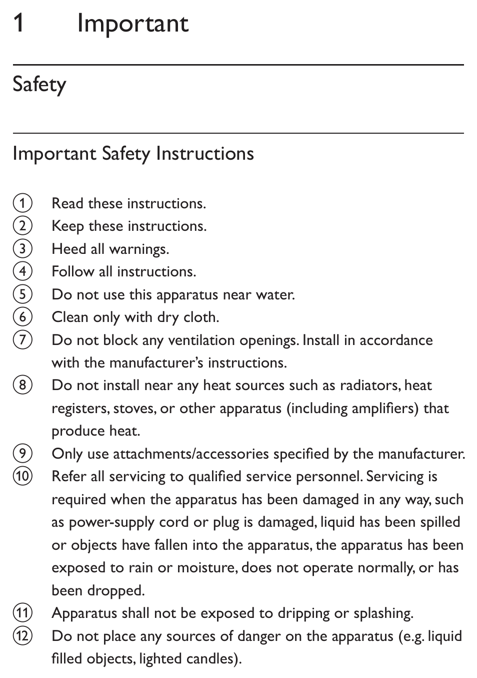 1 important, Safety, Important safety instructions | Philips SBA3010GRN-37 User Manual | Page 7 / 14