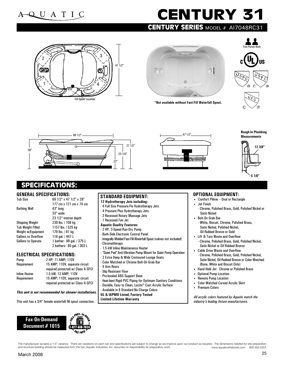 Aquatic Century 31 AI7048RC31 User Manual | 1 page