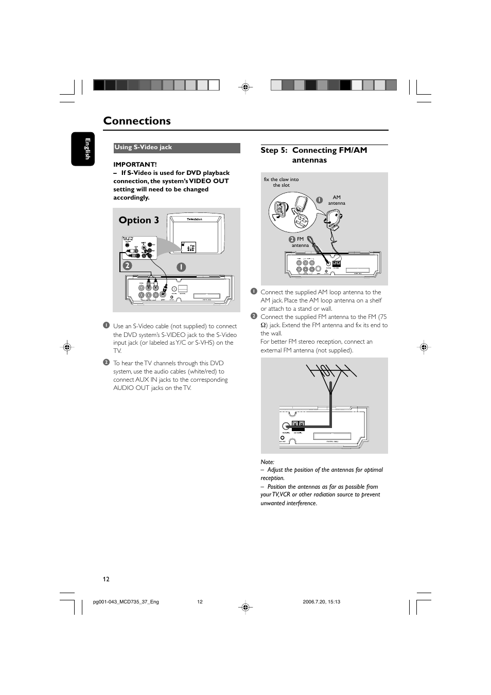 Connections, Option 3 | Philips MCD735-37B User Manual | Page 12 / 43