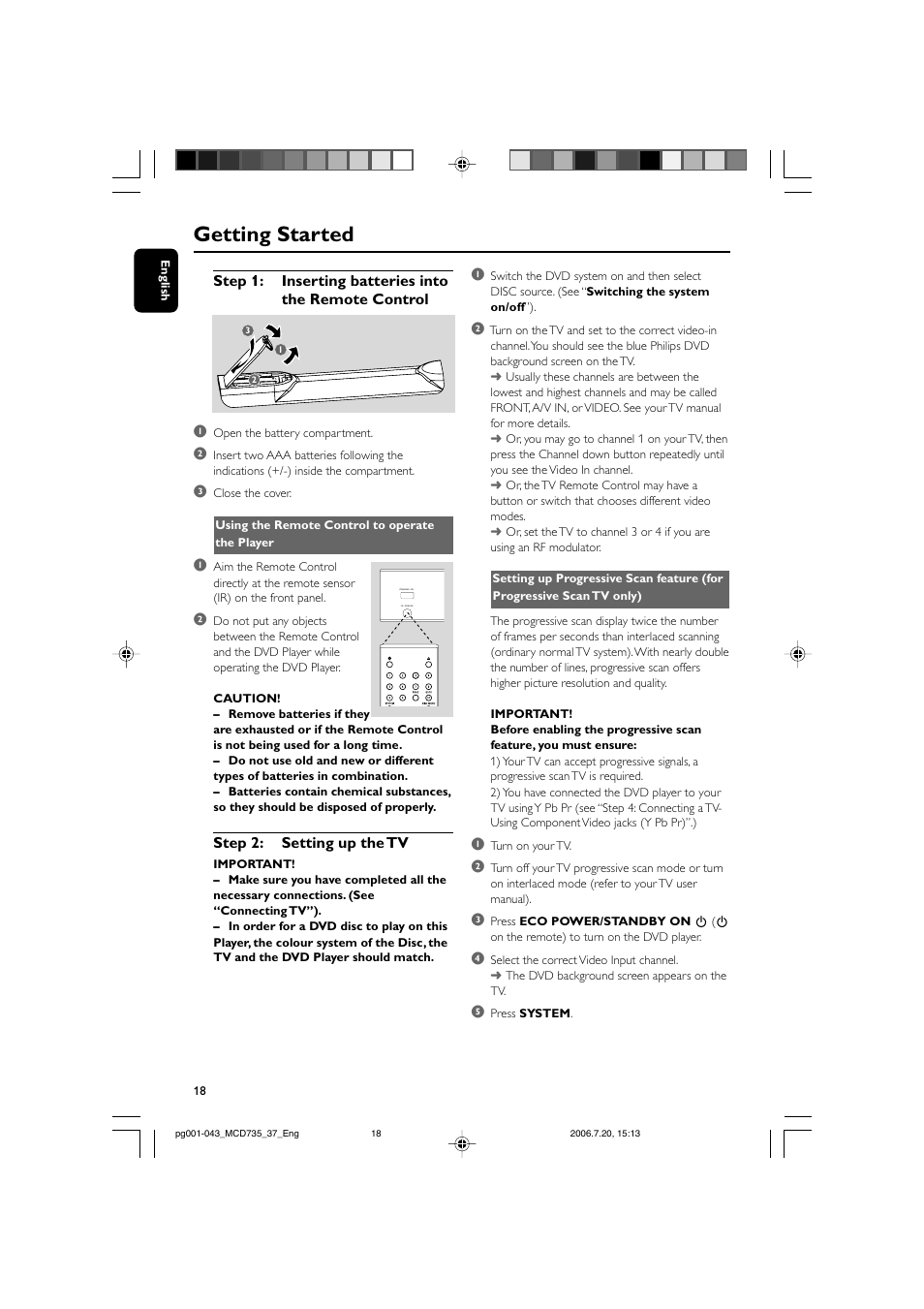Getting started | Philips MCD735-37B User Manual | Page 18 / 43