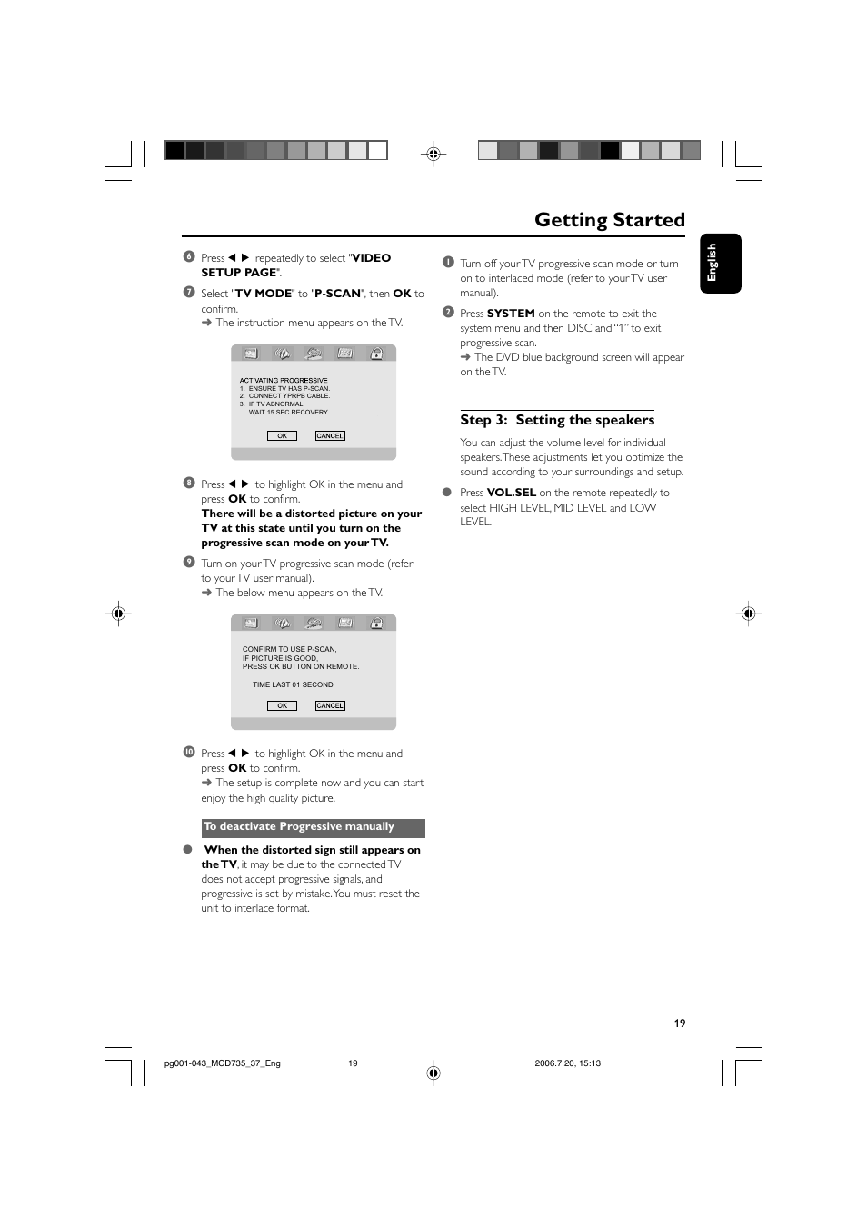 Getting started, Step 3: setting the speakers | Philips MCD735-37B User Manual | Page 19 / 43