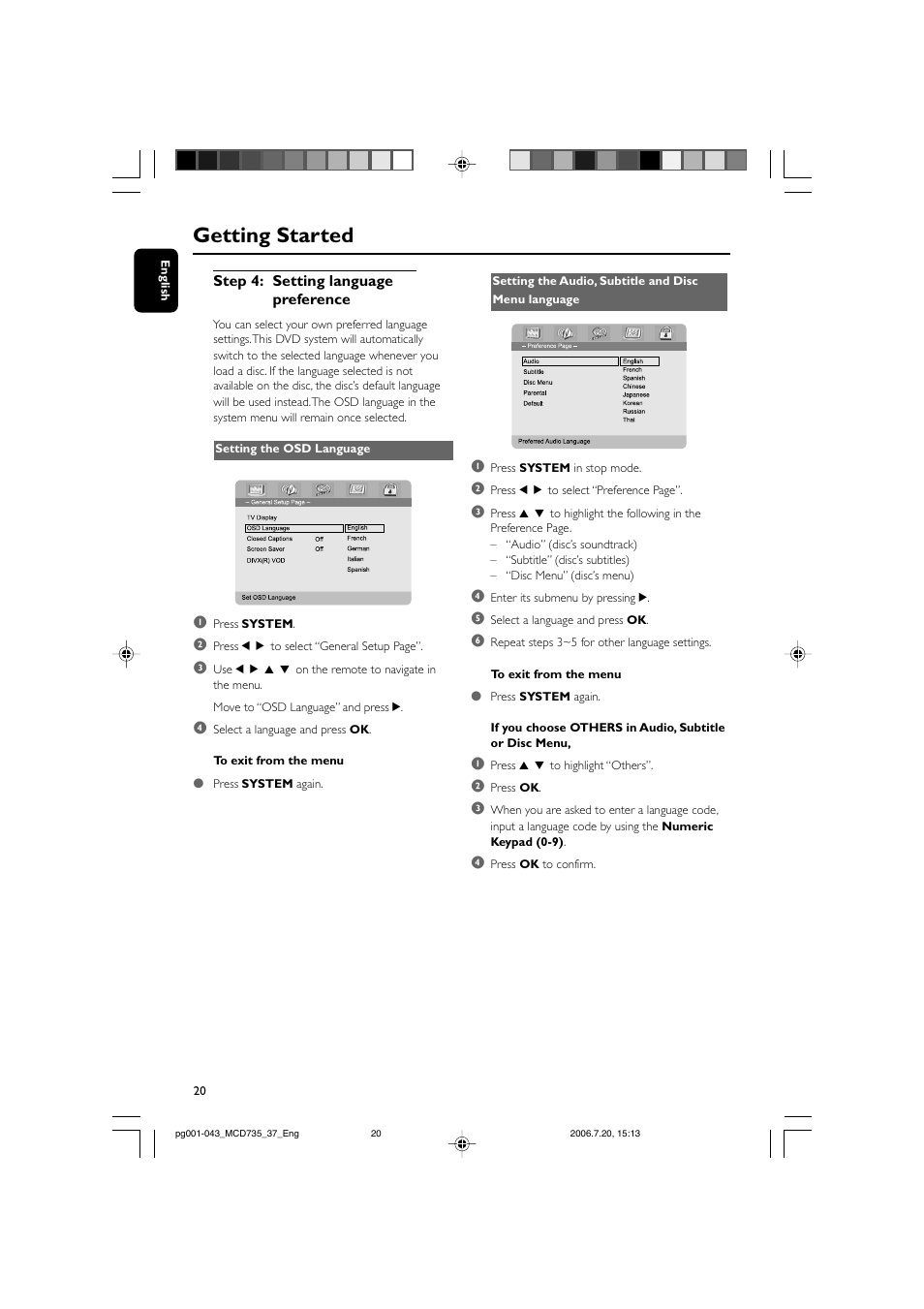 Getting started | Philips MCD735-37B User Manual | Page 20 / 43