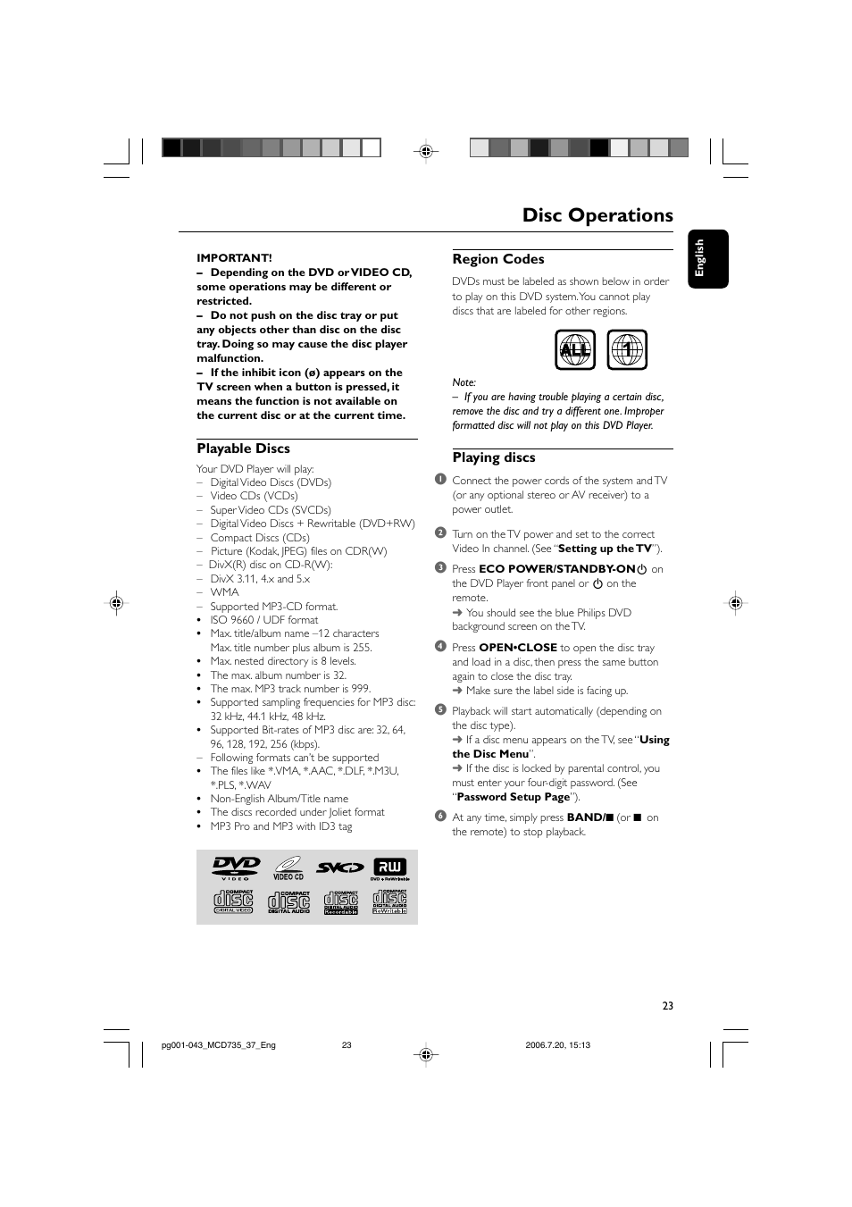 Disc operations 1 | Philips MCD735-37B User Manual | Page 23 / 43