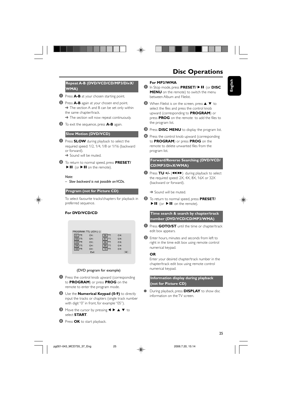 Disc operations | Philips MCD735-37B User Manual | Page 25 / 43