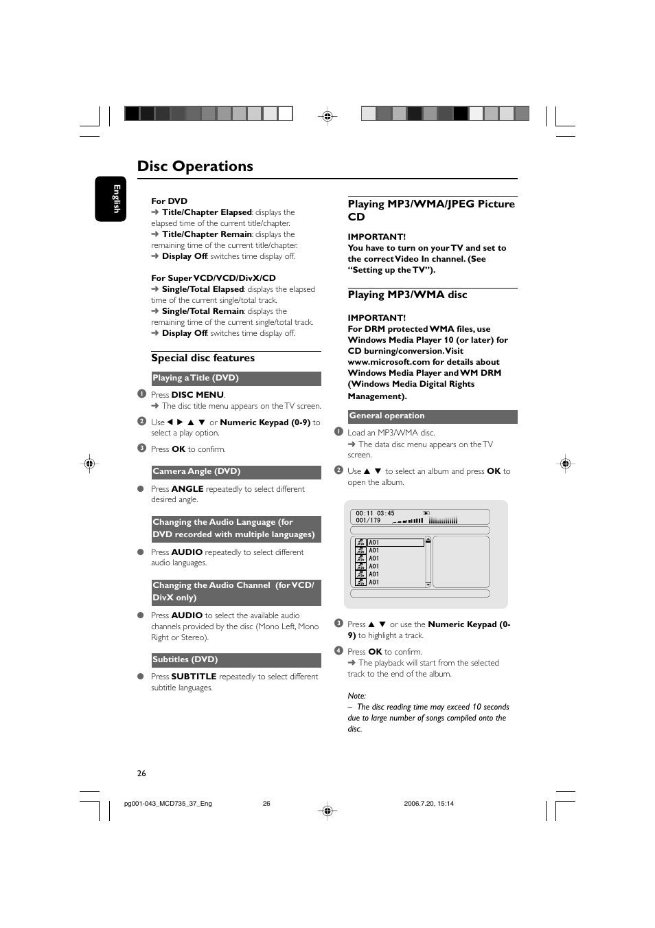 Disc operations | Philips MCD735-37B User Manual | Page 26 / 43