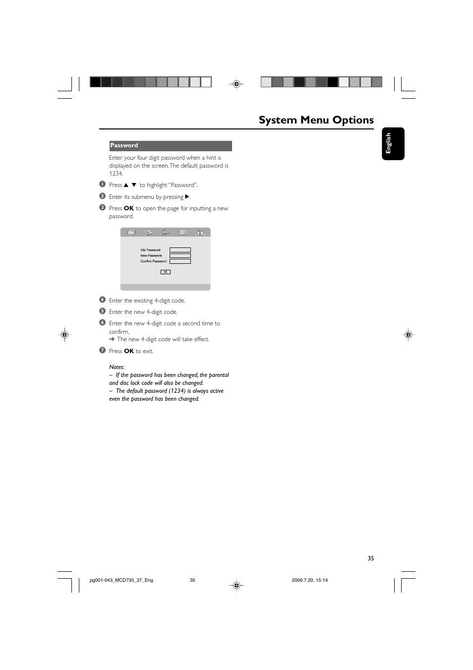 System menu options | Philips MCD735-37B User Manual | Page 35 / 43