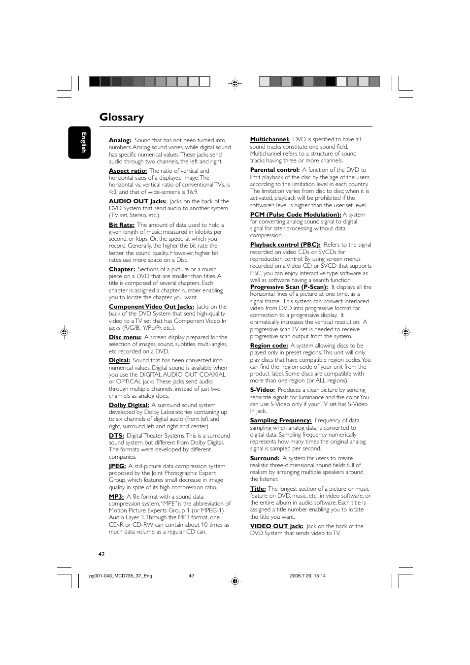 Glossary | Philips MCD735-37B User Manual | Page 42 / 43