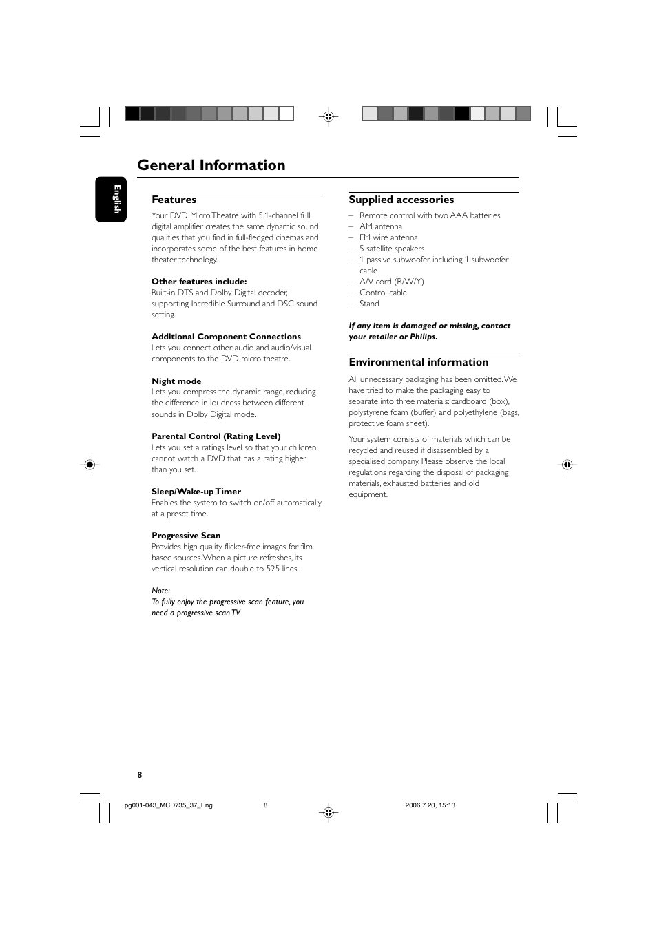 General information | Philips MCD735-37B User Manual | Page 8 / 43
