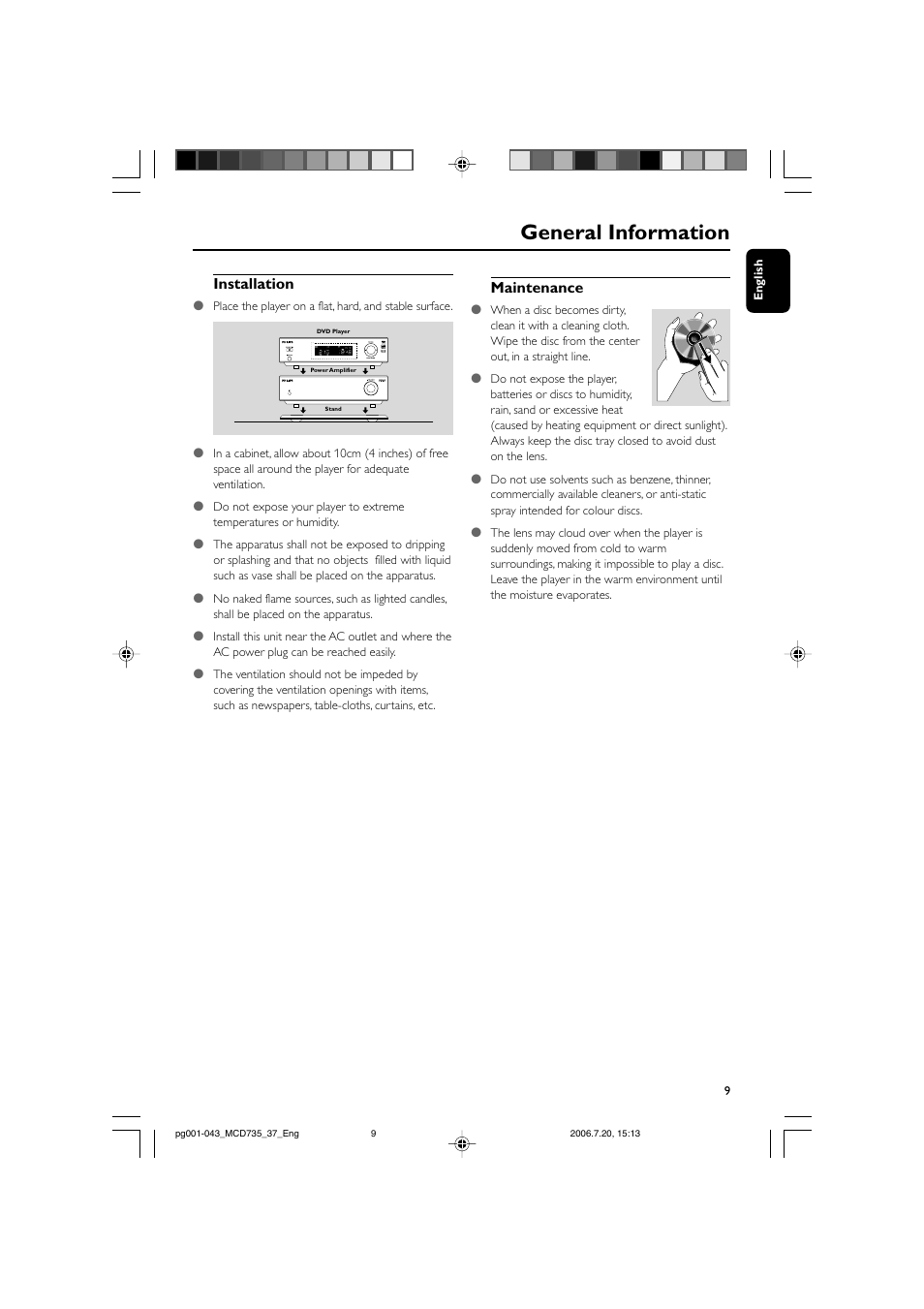General information, Installation, Maintenance | Philips MCD735-37B User Manual | Page 9 / 43