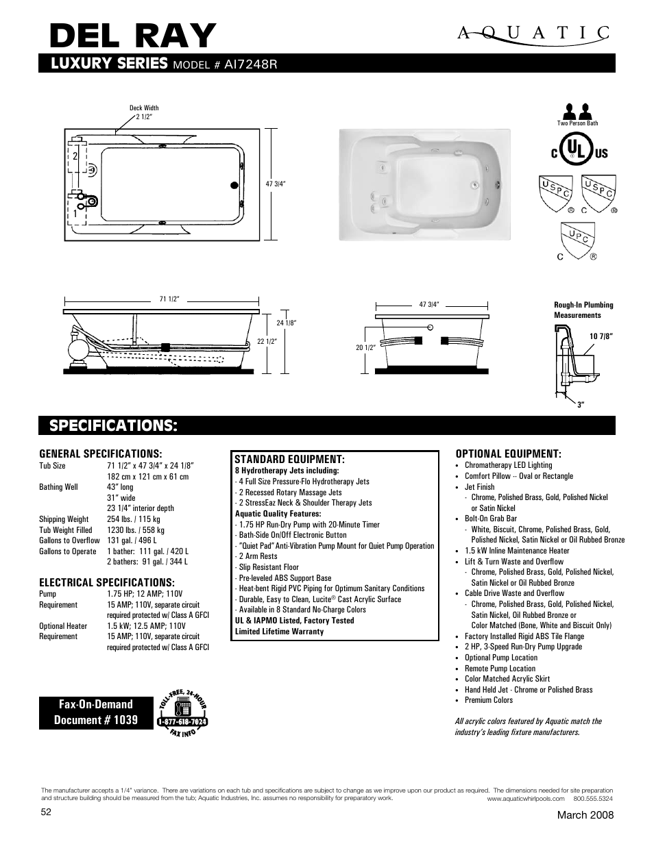 Aquatic DEL RAY AI7248R User Manual | 1 page