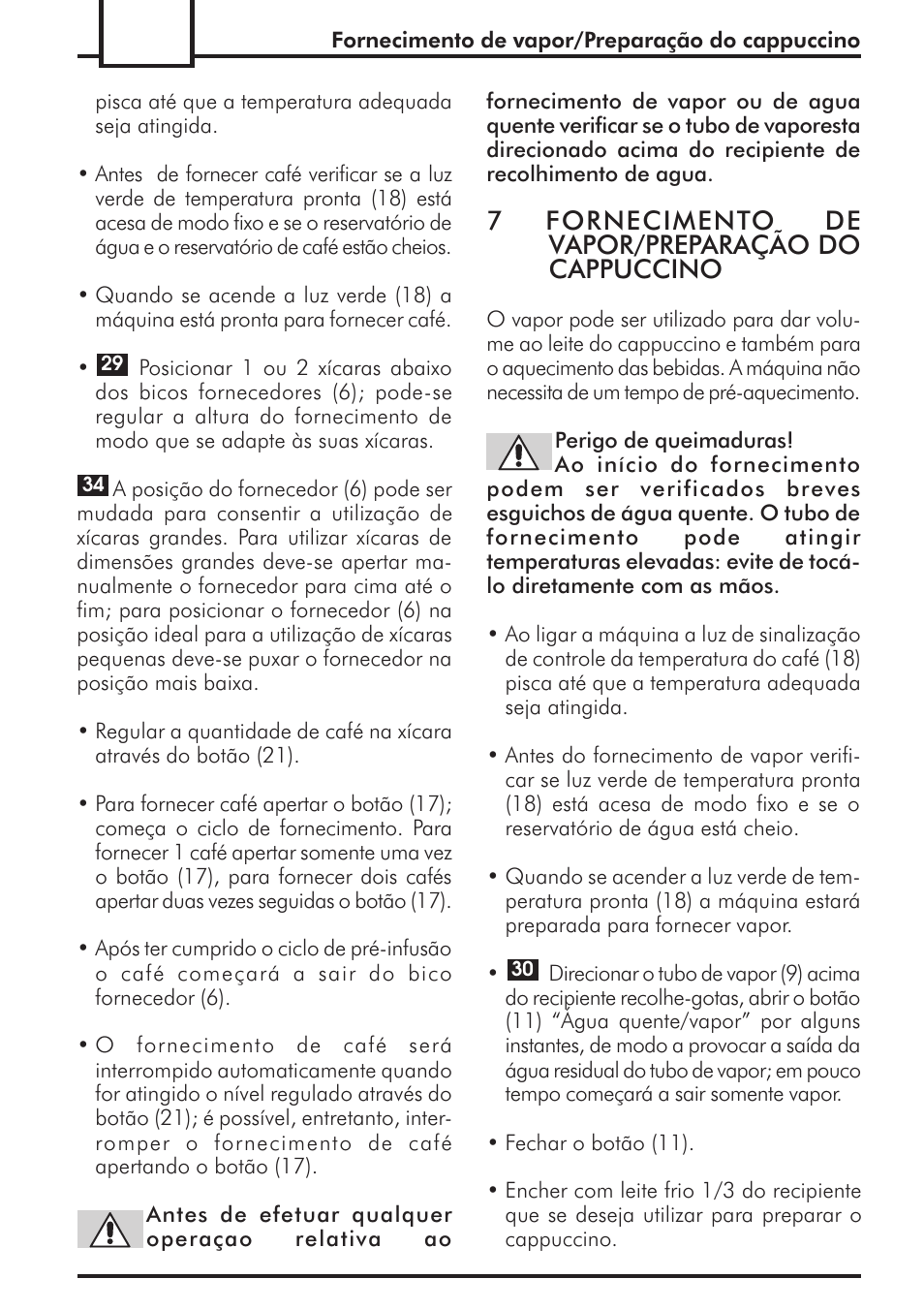 7fornecimento de vapor/preparação do cappuccino | Philips 741443008 User Manual | Page 104 / 132