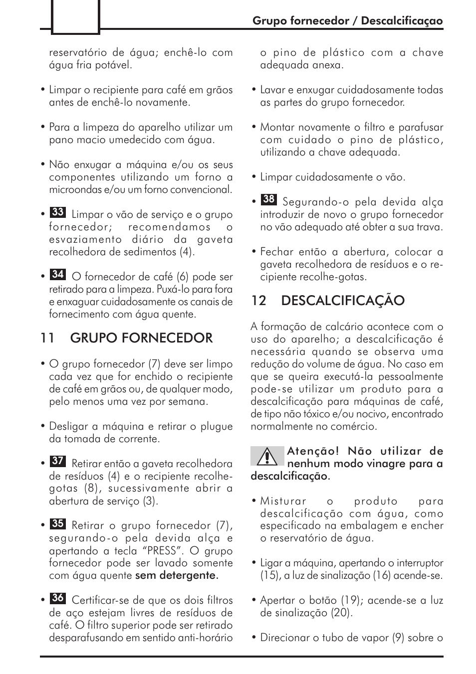 11 grupo fornecedor, 12 descalcificação | Philips 741443008 User Manual | Page 106 / 132