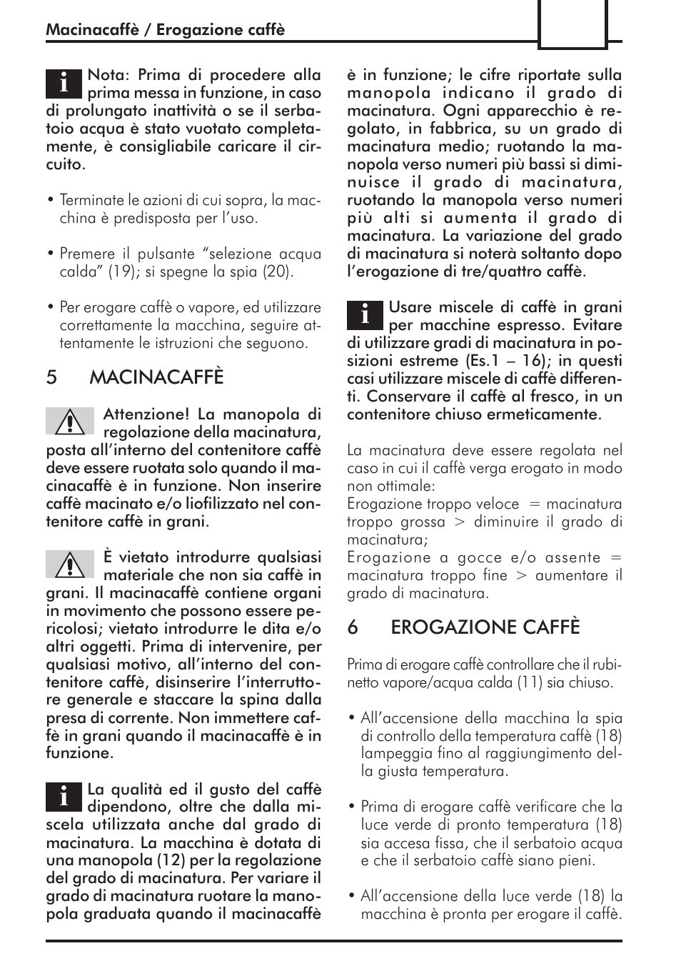 5macinacaffè, 6erogazione caffè | Philips 741443008 User Manual | Page 13 / 132