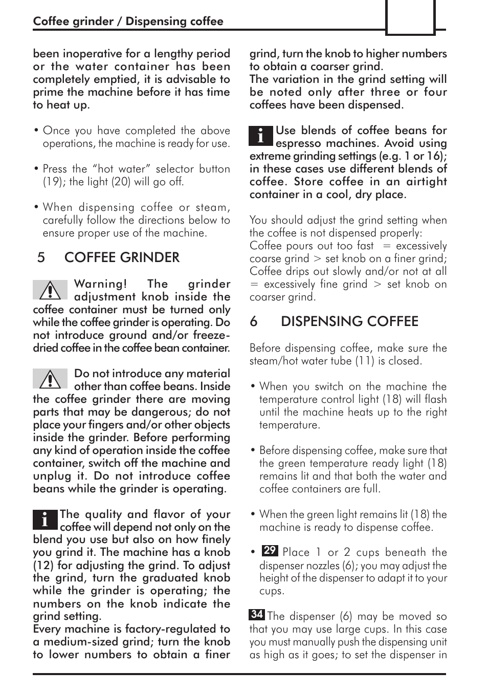 5coffee grinder, 6dispensing coffee | Philips 741443008 User Manual | Page 31 / 132