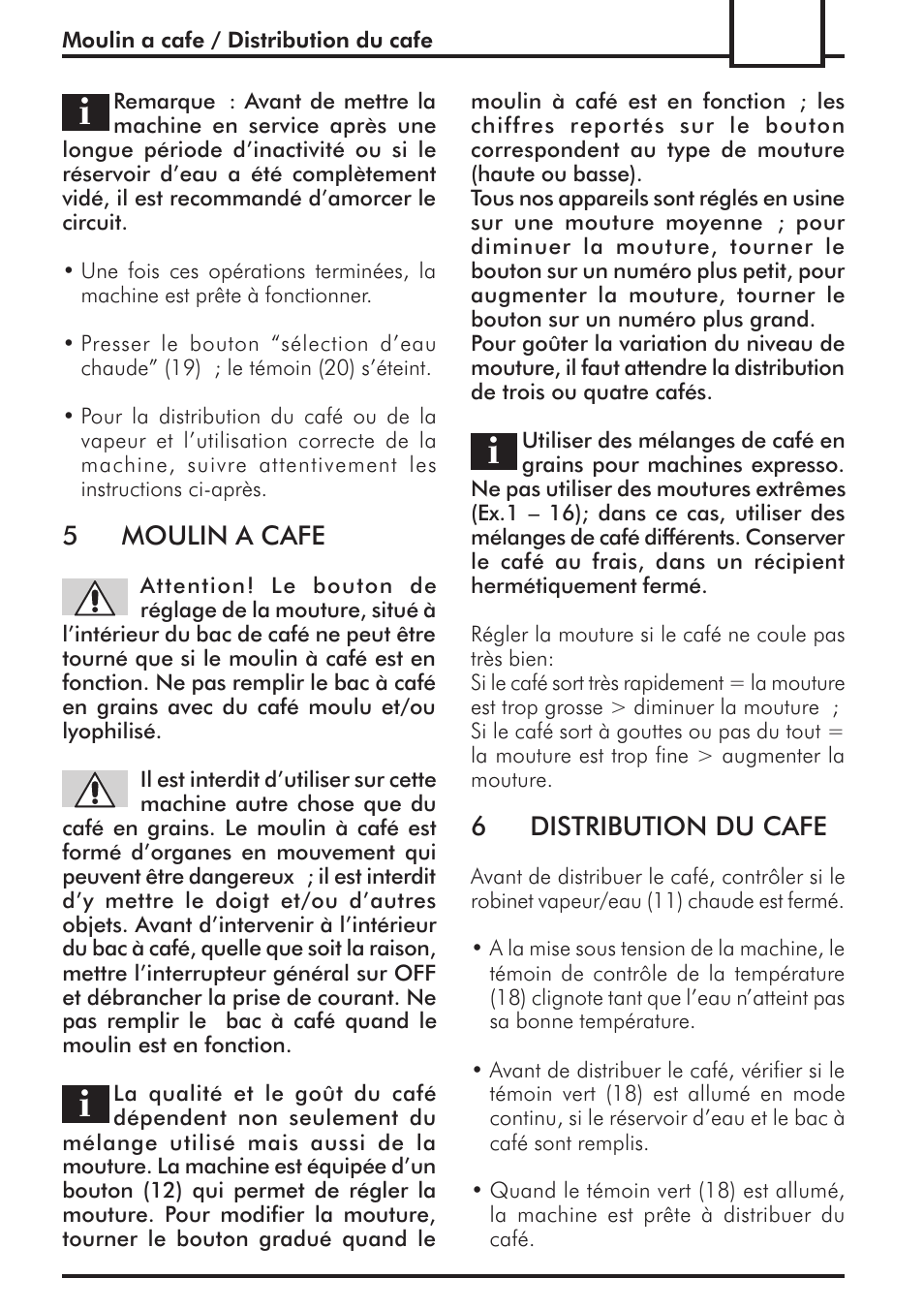 5moulin a cafe, 6distribution du cafe | Philips 741443008 User Manual | Page 49 / 132