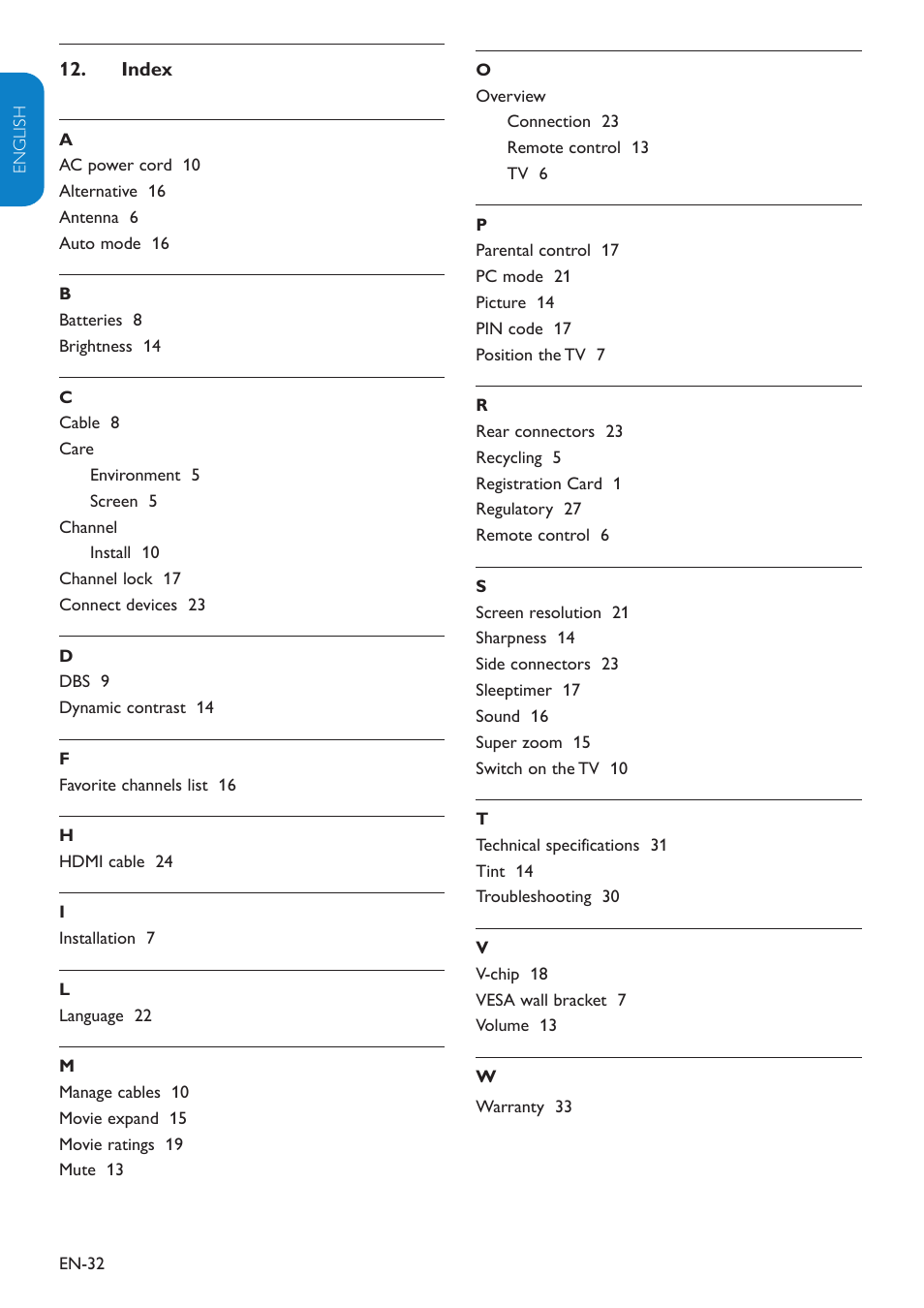 Philips 32PFL3403D-27 User Manual | Page 33 / 35