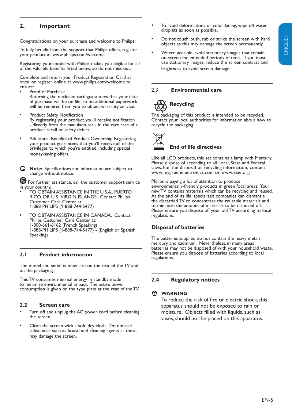 Important 2 | Philips 32PFL3403D-27 User Manual | Page 6 / 35