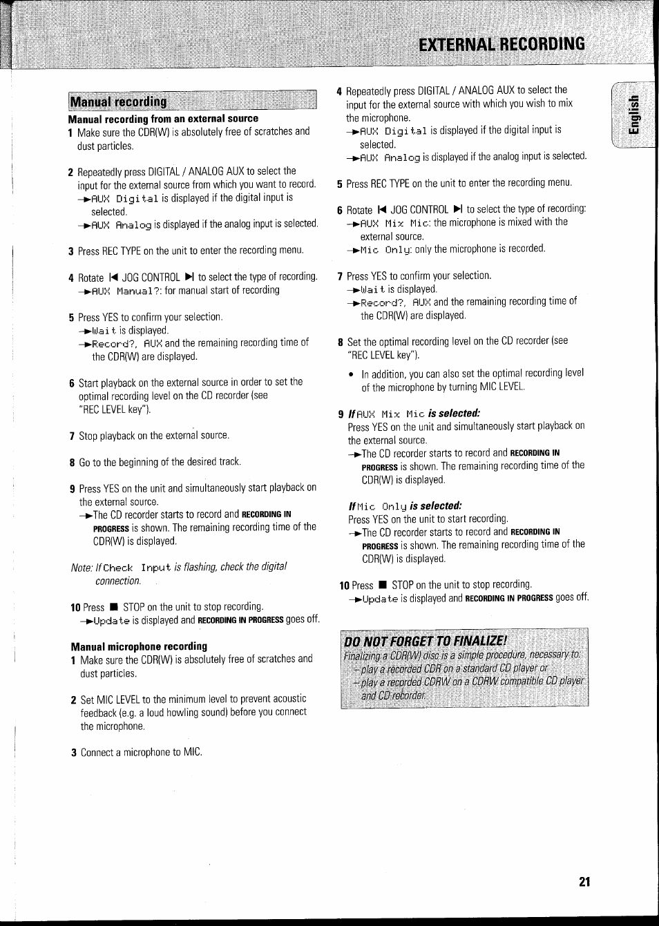 Manual microphone recording, External recording, Flux | Philips FWR8R37 User Manual | Page 27 / 98