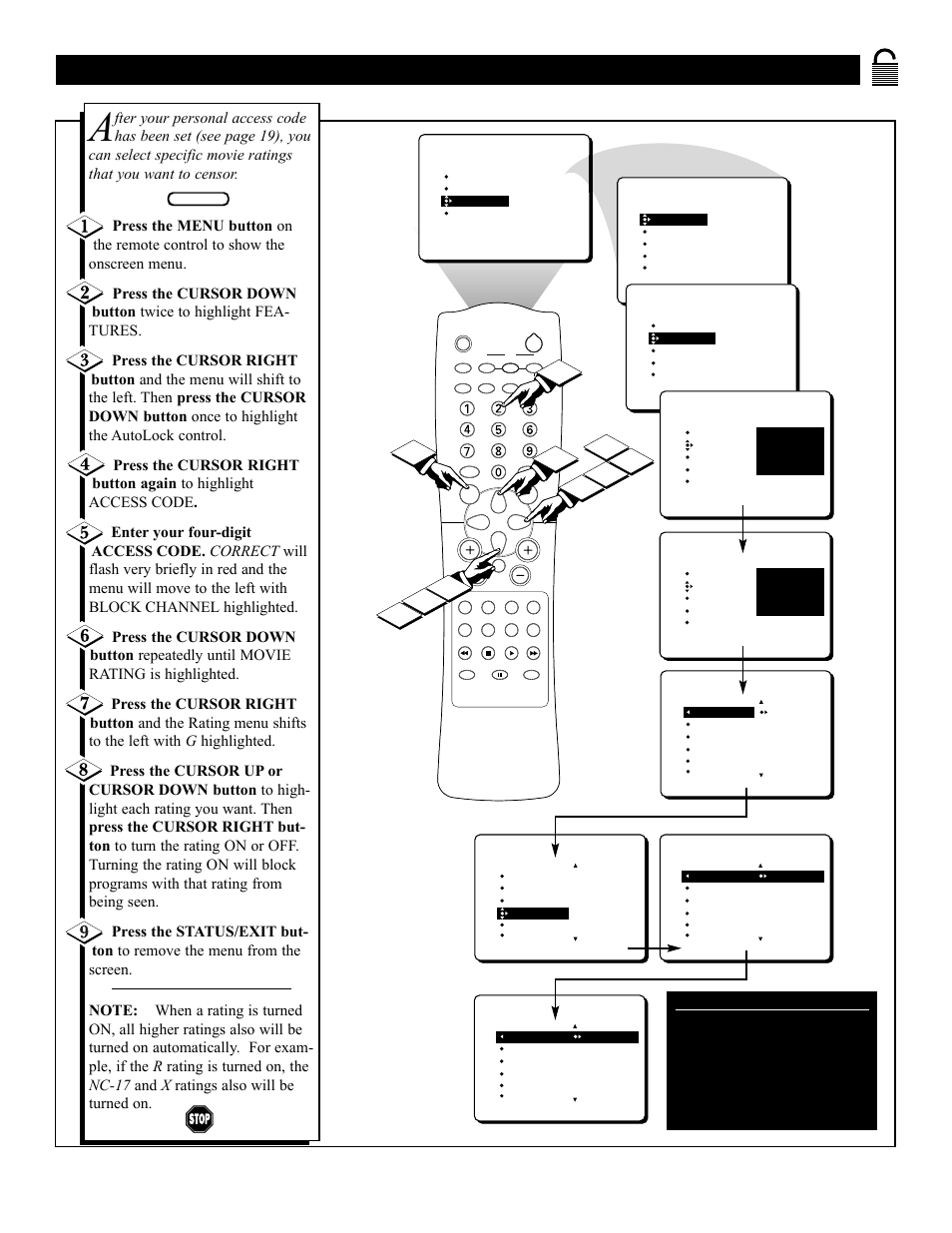 Locking by, Ovie, Ating | Philips 36PT41B User Manual | Page 21 / 52