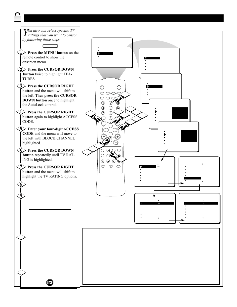 Tv r, Locking by, Ating | Philips 36PT41B User Manual | Page 22 / 52