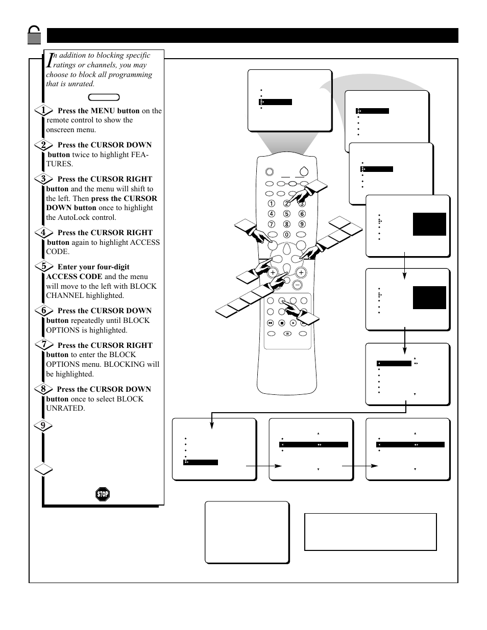 Locking, Nrated, Roadcasts | Philips 36PT41B User Manual | Page 24 / 52