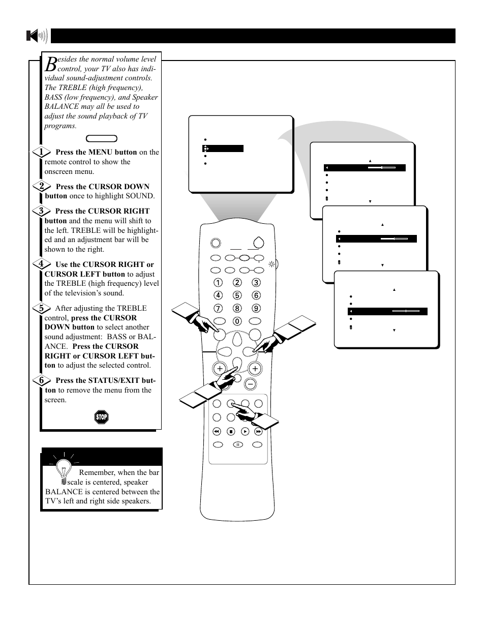 Ound, Djusting the, Reble | Alance | Philips 36PT41B User Manual | Page 28 / 52