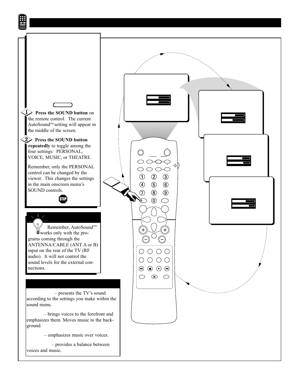 Emote, Ontrol, Sing | Ound, Autosound™ options | Philips 36PT41B User Manual | Page 40 / 52