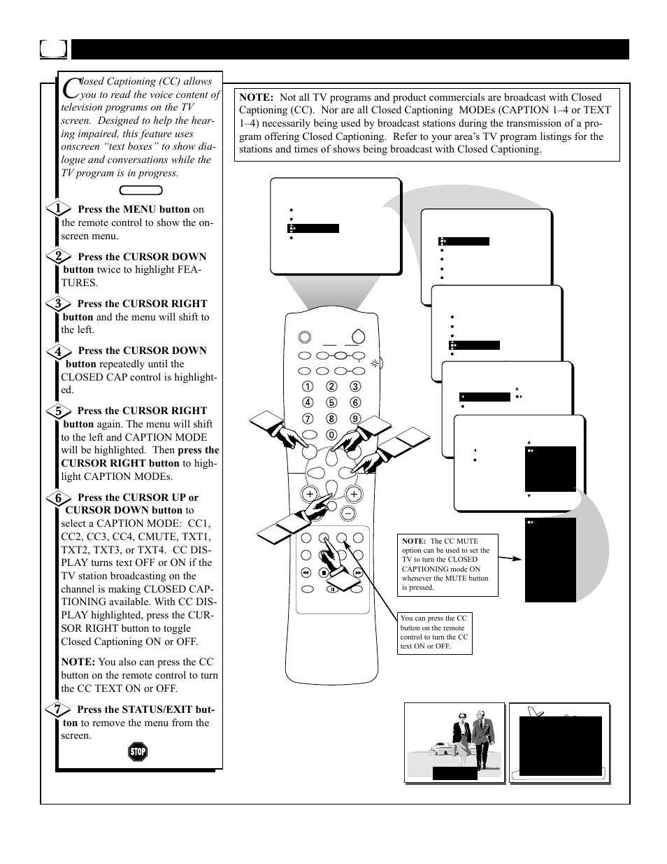 Sing the, Losed, Aptioning | Ontrol | Philips 36PT41B User Manual | Page 8 / 52