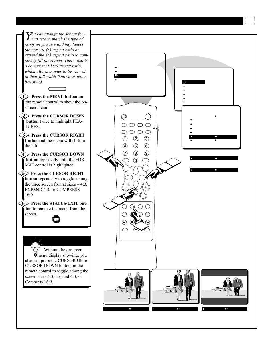 Electing the, Creen, Ormat | Philips 36PT41B User Manual | Page 9 / 52