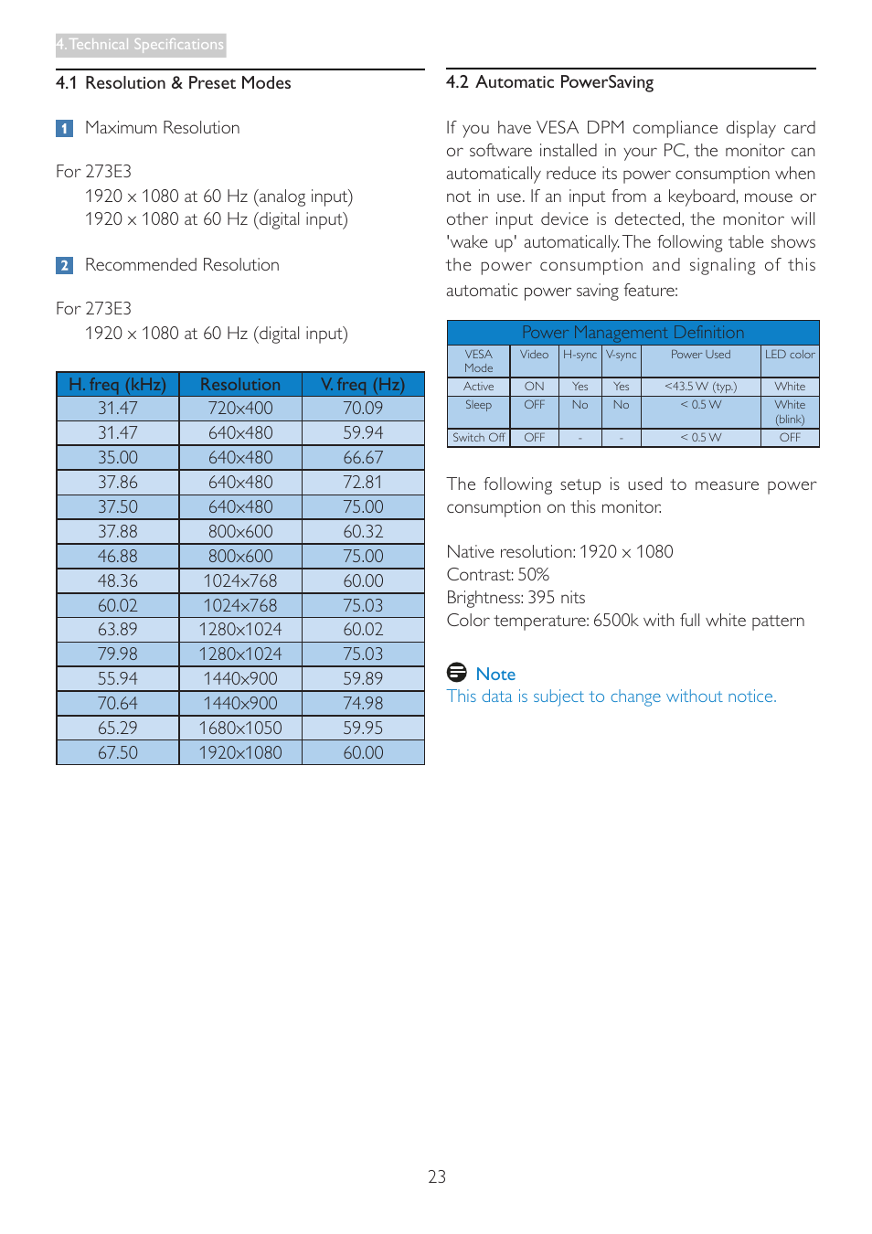 Philips LCD monitor 273E3SB E-line 27" - 68.6cm with SmartImage Lite User Manual | Page 25 / 52