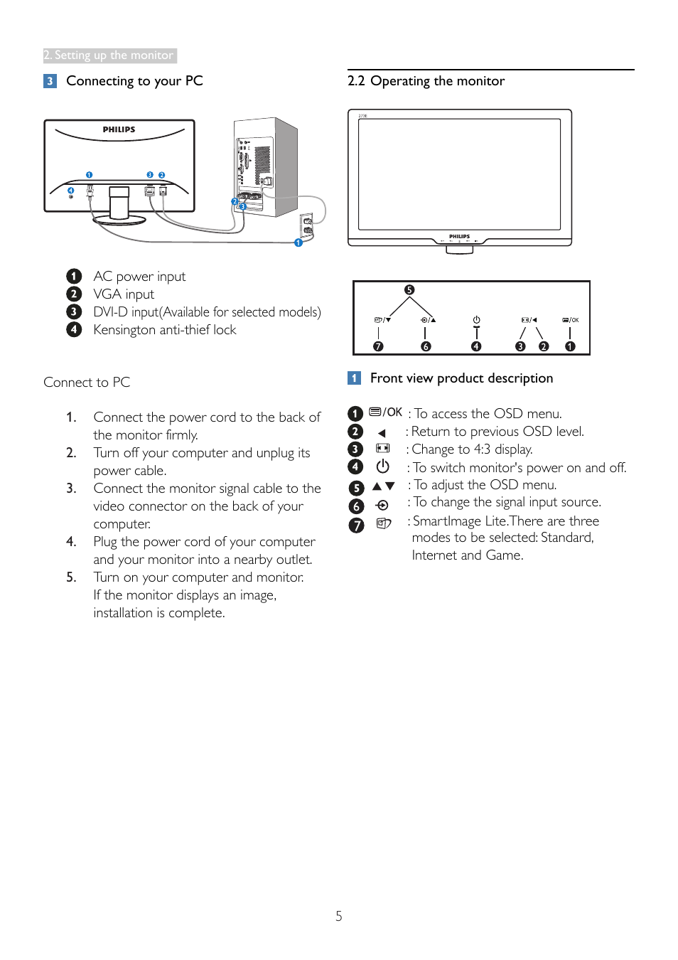 Philips LCD monitor 273E3SB E-line 27" - 68.6cm with SmartImage Lite User Manual | Page 7 / 52